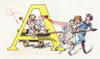 Letter A: Hitch Fun. Alphabet of Phosphatine Falieres. Engraving. Brevete alphabet S.G.D.G. by pharmacist Pierre Emile Falieres. Illustrations in chromolithography, late 19th century.