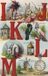 Letters I J K L; Indian; Joujoux; Kakatoes; Kiosk; Lantern; Rabbit; Watch Coins; Mill