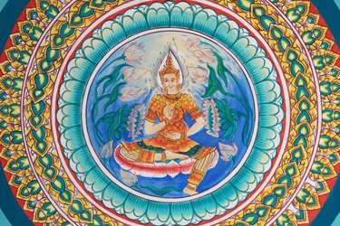 Life of Buddha. Ceiling Artwork Depicting the Life of Buddha. Wat Inpeng, Vientiane, Laos, 2015