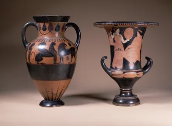 Orientalizing black-figure amphora, Greek, 6th century BC; red-figure calyx-krater, Greek, South Italy, 4th century BC