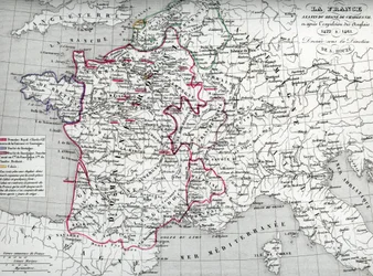 Map of France at the times of King Charles VII and after the expulsion of the English between 1422 and 1461 (Plate from Houze