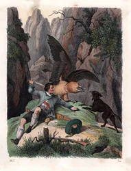 Mathias Sturz fighting a bearded vulture with a knife
