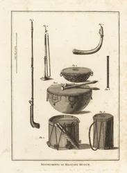 Military musical instruments: trumpet, horn, fife, kettle drum, side drum