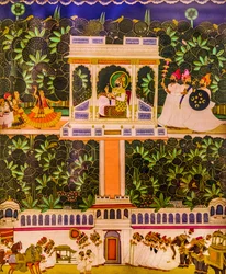 Miniature painting, Meherangarh Fort, Jodhpur, Rajasthan, India, Asia