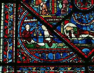 Money Changers in the Temple, (Detail) from a Window