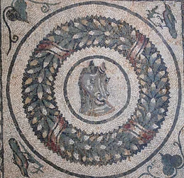Mosaic of the peristyle. Detail representing a horse