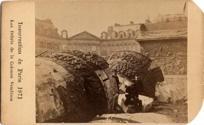 Two Communards Posing Near the Debris of the Fallen Column of Place Vendome in Paris
