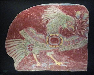 Mural fragment of an allegorical quetzal, Early Classic period, 200–600 AD