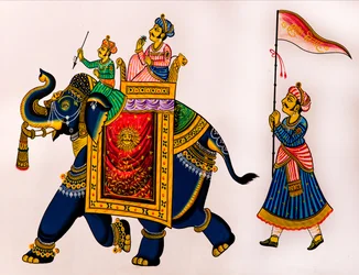 Mural painting in the old town, Udaipur, Rajasthan, India