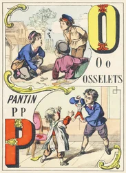 O P: osselets, pantin - Games Alphabet, c.1890