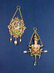 Oval Pendant Jewel Showing St. George Slaying the Dragon, North European, c.1600; Pendant Jewel in the Form of a Bust of Minerva, South German, c.1570