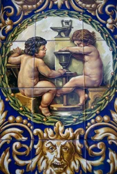 Painted handmade ceramics shop, Triana district, Seville, Spain