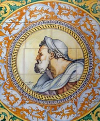 Painted maiolica panel depicting old man