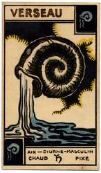Paranormal. Astrology. Aquarius (the Water Bearer). Astrologic Card from: Le Tarot Astrologique, by Georges Muchery, France