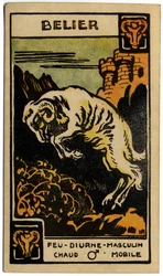 Astrology. Aries (the Ram). Astrologic card from: Le Tarot Astrologique, by Georges Muchery, France