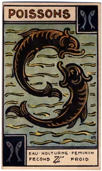 Paranormal. Astrology. Pisces (the Fish). Astrologic card from: Le Tarot Astrologique (Astrological Tarot), by Georges Muchery, France