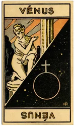 Astrology. Venus (planet). Astrologic card from: Le Tarot Astrologique, by Georges Muchery, France