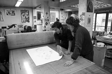 Pascal Gauvard, Co-founder of Pasnic Engraving Workshop, Annie-Paule Thorel, French Painter. Discovered from Engraving After Printing. Pasnic Engraving Workshop in Paris in 2009.