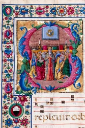 Piccolomini Library: choir book, cod. 23.8, ff. 100v with The Pentecost (detail)