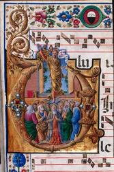 Piccolomini Library: choir book, cod. 23.8, ff. 66r with “The Ascension of Christ” (detail)