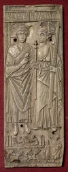 Plaque depicting Basiliscus, Emperor of the East with a chariot race below, Roman, 480 AD
