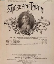 Portrait of Giuseppe Tartini. Frontispiece of musical score of Sonatas