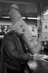 Portrait of Michel Haas, French painter. Pasnic engraving workshop in Paris in 2009.