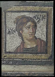 Portrait of a woman, detail of a mosaic pavement depicting the seasons and hunting scenes, from the Constantinian Villa at Daphne, Roman, c.325-330 AD