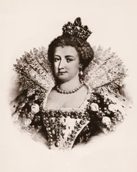 Portrait of the Queen of France Marie de Medicis (1576-1642) Engraving of the 19th century