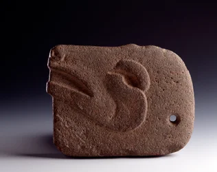 Pre-Columbian art, Mayan civilization, classical period: zoomorphic axe in carved stone representing the head of a deer. Dim. 26.5 x width 19.5 cm Guatemala, Museo Nazionale di Archeologia e Etnologia