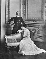 Prince Georges of Greece and Princess Marie Bonaparte in townhouse of Prince Roland Bonaparte, Paris, photo by Paul Boyer