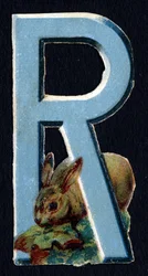 R like Rabbit. Beetle decoupis on the theme of animals. Engraving. Series of 26 waffle chromolithographs of English origin. End of the 19th century