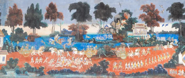 Reamker Frescoes Adorning the Walls of the Royal Palace Complex in Phnom Penh, Cambodia