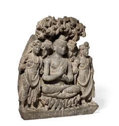 Relief Triad Of Buddha Shakyamuni With Bodhisattvas, 3rd-4th Century