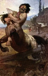 Religion. Greek Mythology. A Thief Centaur. Illustration by Gyula Benczur, Hungary, c.1910 (postcard)