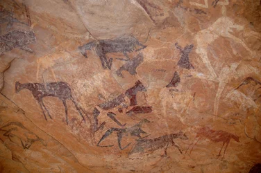 Cattle Rock Painting, One Knee in a Shelter Adorned in the Uweinat Massif, Sudan