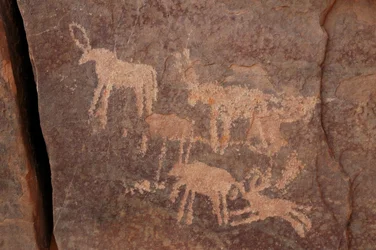 Engraving of a Set of Antelopes and a Dog in the Uweinat Massif, Egypt