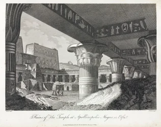 Ruins of the temple of Apollinopolis Magna at Edfu (modern Tell El Balamoun, Egypt) (originally, temple dedicated to Horus, construction between 237 and 57 BC)