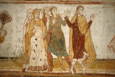 Saint-Savin abbey painting: Abraham and Lot split apart, Saint-Savin-sur-Gartempe, France