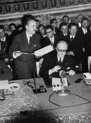 Signature of the Treaty of Rome (Common March) This is Christian Pineau, French Minister for Foreign Affairs. March 26