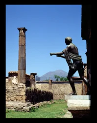Statue of Apollo, from the Temple of Apollo, with Vesuvius in the background