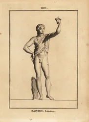 Statue of Bacchus Lenaios pressing a bunch of grapes