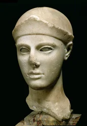 The Athena of Aegina, wearing a helmet, head of a statue, Greek, Aeginetan, c.460 BC