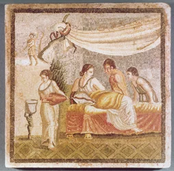 The Centocelle Mosaic depicting a reclining woman attended by servants, copy of a Greek original