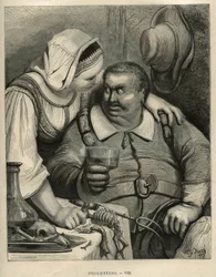 The Little Pouket: The Ogre and His Wife After Finishing the Meal. Engraving by Gustave Dore from Les Contes by Charles Perrault