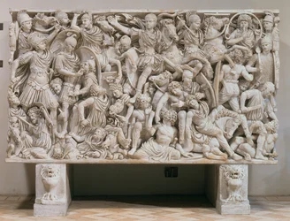 The Ludovisi Sarcophagus with High Relief Representation of the Romans Fighting the Barbarians