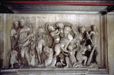 The Rear Facade, (detail) depicting a battle scene