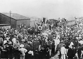 The Arrival of the First Train on the 2ft Gauge Railway to Beira, Mozambique