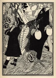 The baron discovers the big birds and roasts on the trees in the United States. Illustration by William Strang (1859-1921) and JB Clark from “The Adventures of the Baron of Munchausen” by Rudolf Erich Raspe (1736-1794) (1789)