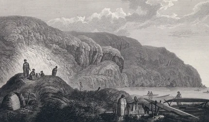 The Inhabitants of Oonalashka and Their Homes. Engraving after John Webber